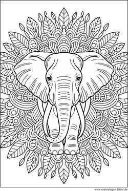 Elefant Mandala-Ausmalbild für Erwachsene kostenlos