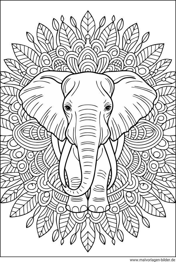 Elefant Tier-Mandala Ausmalbild für Erwachsene