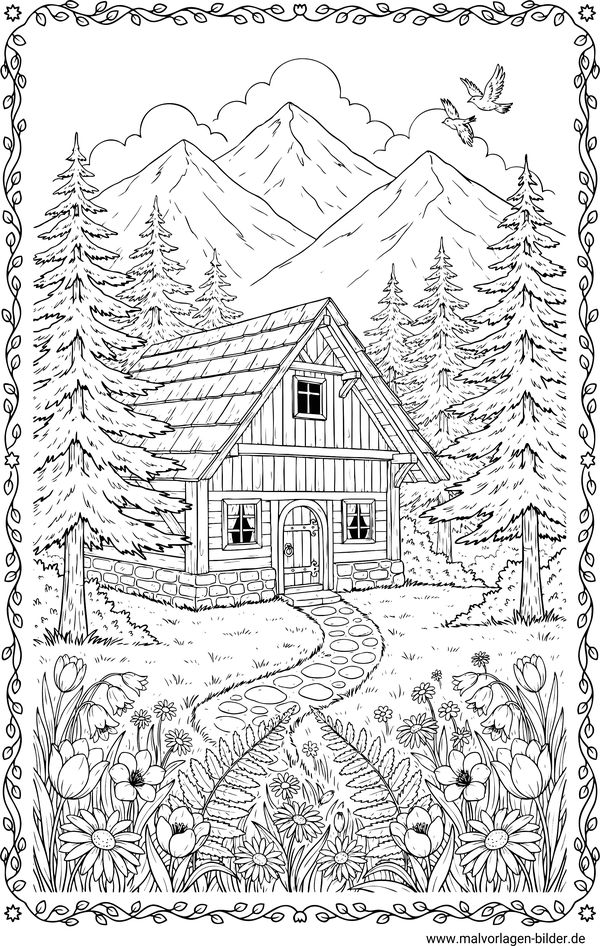 Hütte in den Bergen Ausmalbilder Erwachsene