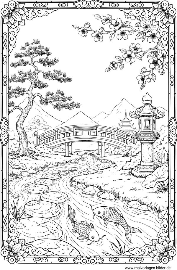 Japanischer Garten Ausmalbild Erwachsene
