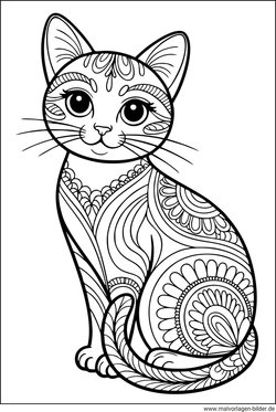Katze mit Muster Ausmalbild für Erwachsene