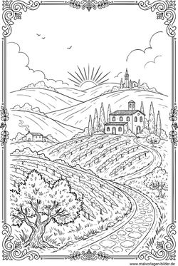 Landschaft Ausmalbild für Erwachsene ausdrucken kostenlos