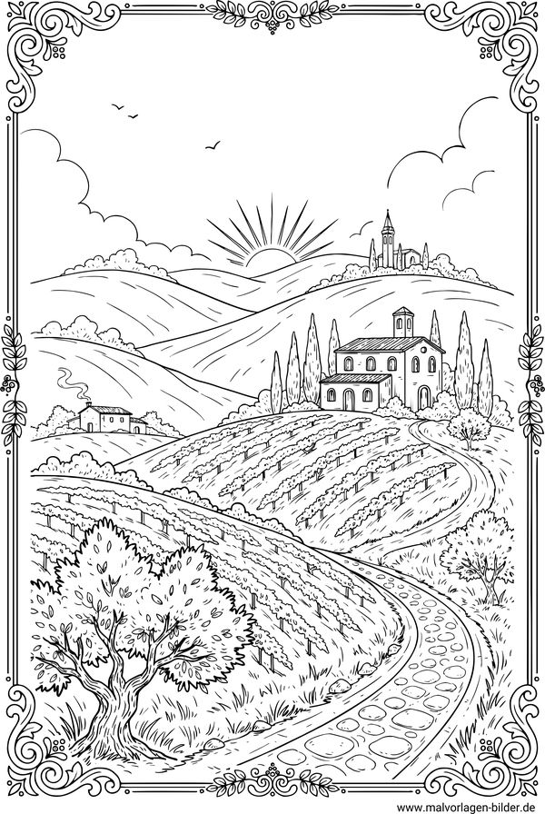 Landschaft Toskana Ausmalbild Erwachsene