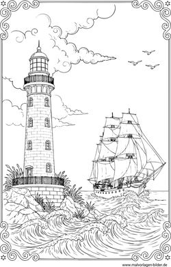 Leuchtturm Segelschiff Ausmalbild Erwachsene
