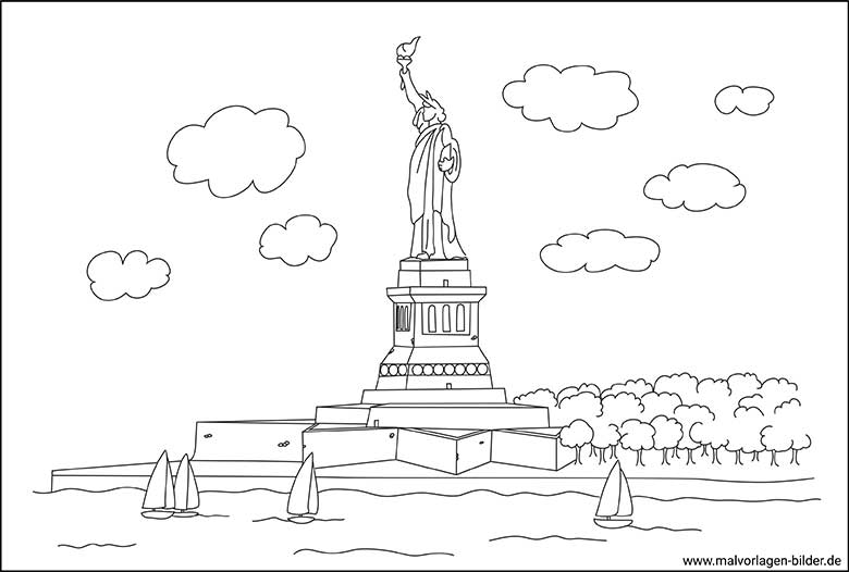 Miss Liberty New York - Amerika Malvorlage für Erwachsene