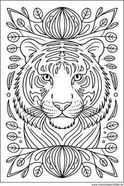 Tiger Ausmalbild für Erwachsene gratis download