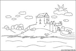 Toskana Burg Landschaft - Ausmalbild für Erwachsene