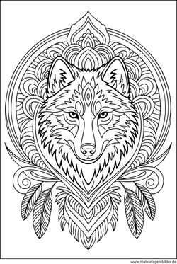 Wolf Tier-Mandala Malvorlage für Erwachsene