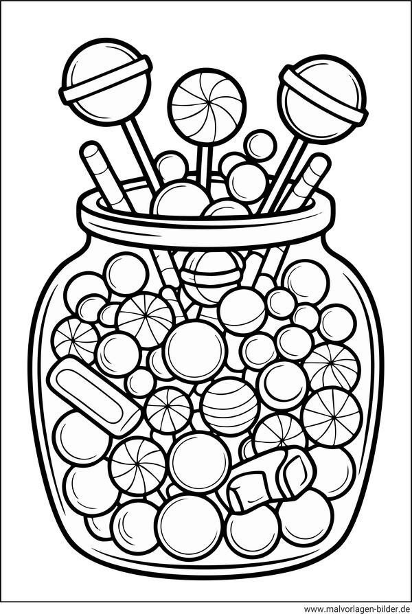 Ausmalbild Glas mit Süßigkeiten