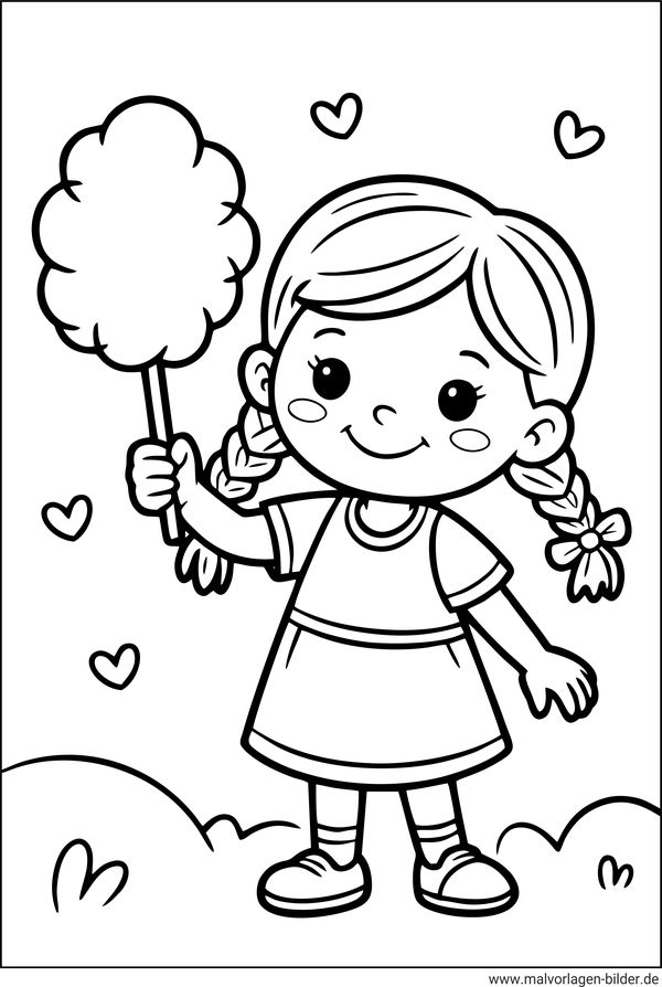Ausmalbild Mädchen mit Zuckerwatte
