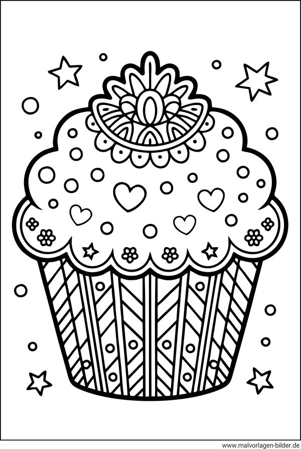Ausmalbild Muffin mit Muster