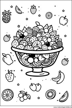 Ausmalbild Obstsalat mit Früchten