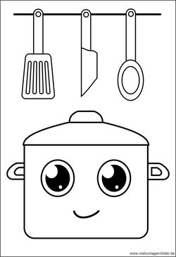 Ausmalbild süsser Topf Kawaii