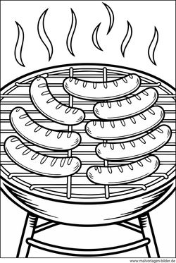Bratwurst auf dem Grill Ausmalbild