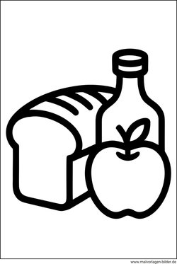 Brot und Apfel Ausmalbild ab 4 Jahren