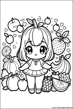 Kawaii Mädchen Obst Ausmalbild
