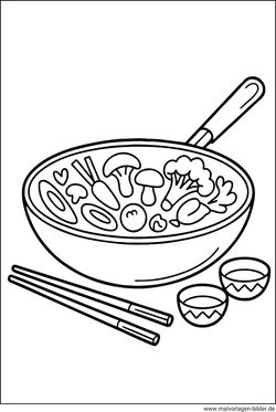 Wok chinesisches Essen Ausmalbild