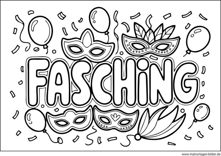 Fasching als Schriftzug Ausmalbild zum Ausdrucken