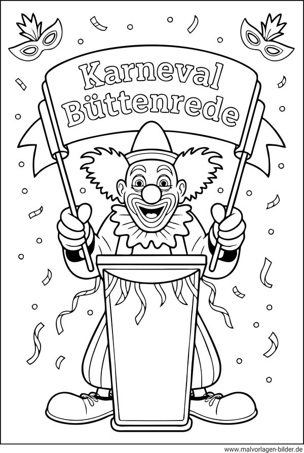 Karneval Büttenrede Clown Ausmalbild