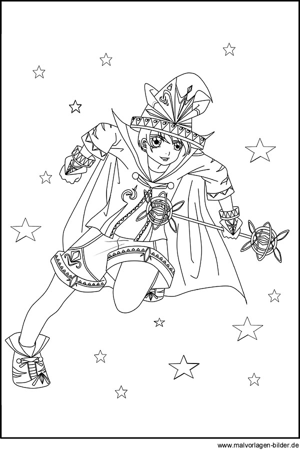 Manga Bild von einem Zauberer als gratis Vorlage zum Ausdrucken