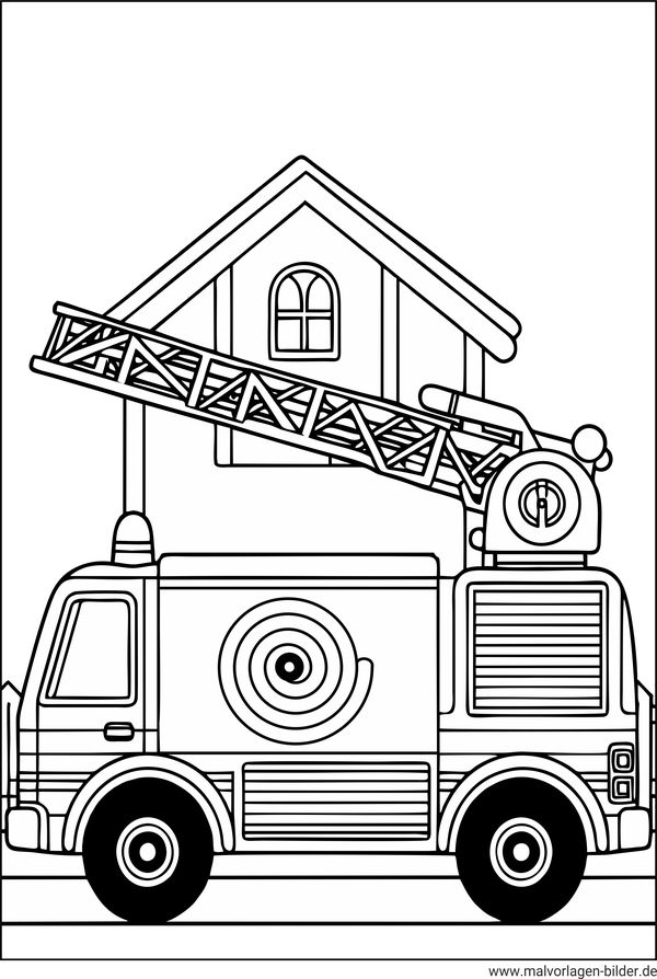 Ausmalbild Feuerwehrauto Drehleiter