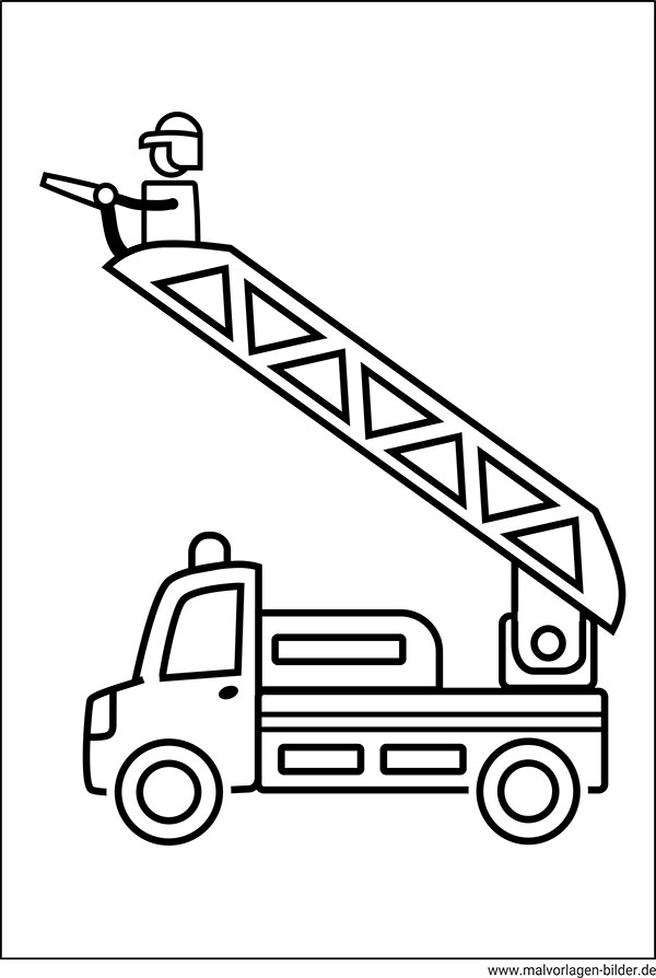 Ausmalbild Feuerwehrauto mit Leiter