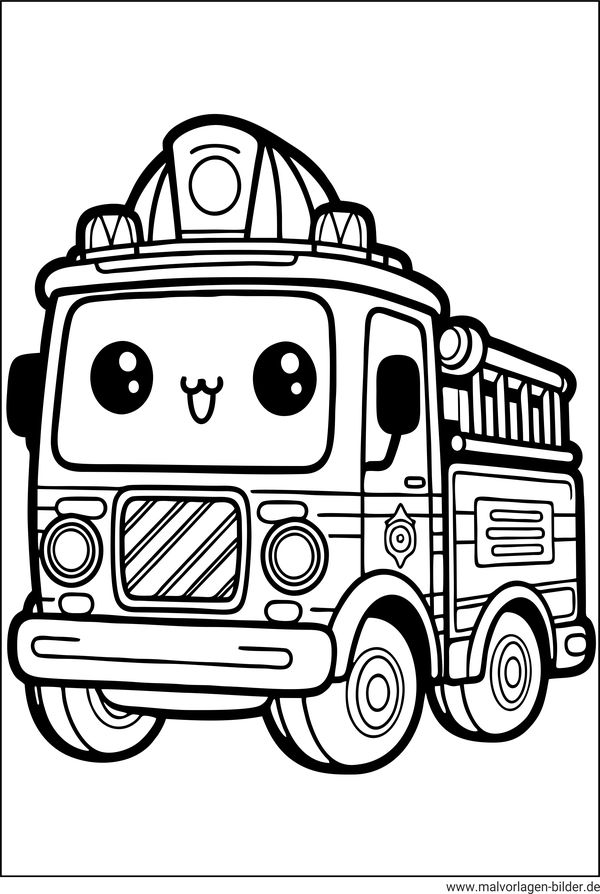 Feuerwehrauto mit Gesicht Ausmalbild