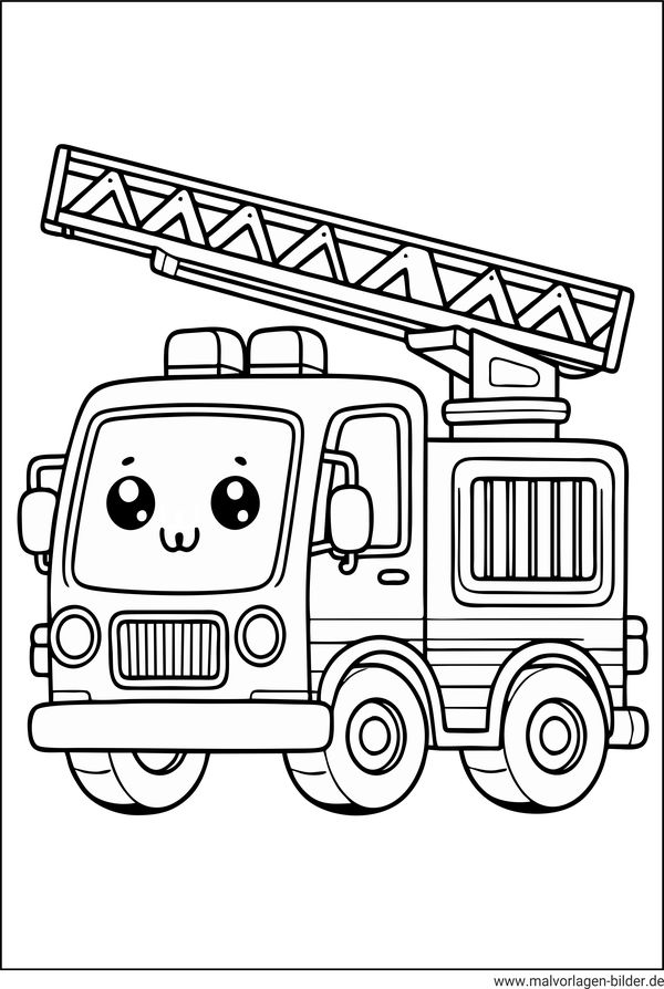 Feuerwehrauto mit Leiter Malvorlage Kawaii