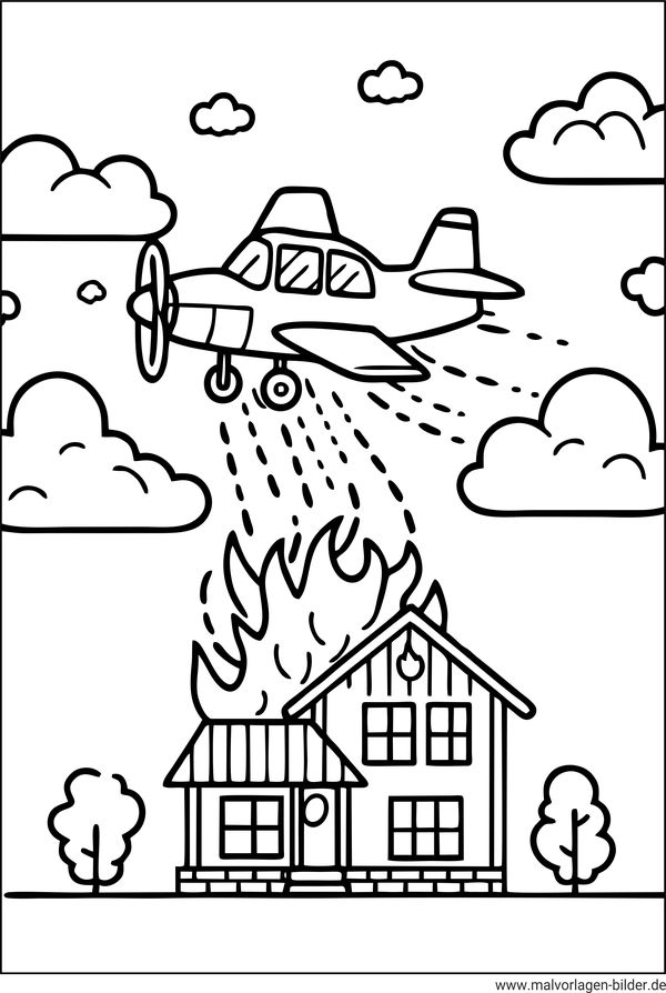 Löschflugzeug Ausmalbild für Kinder