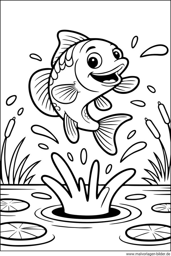 Ausmalbild Fisch springt aus dem Wasser