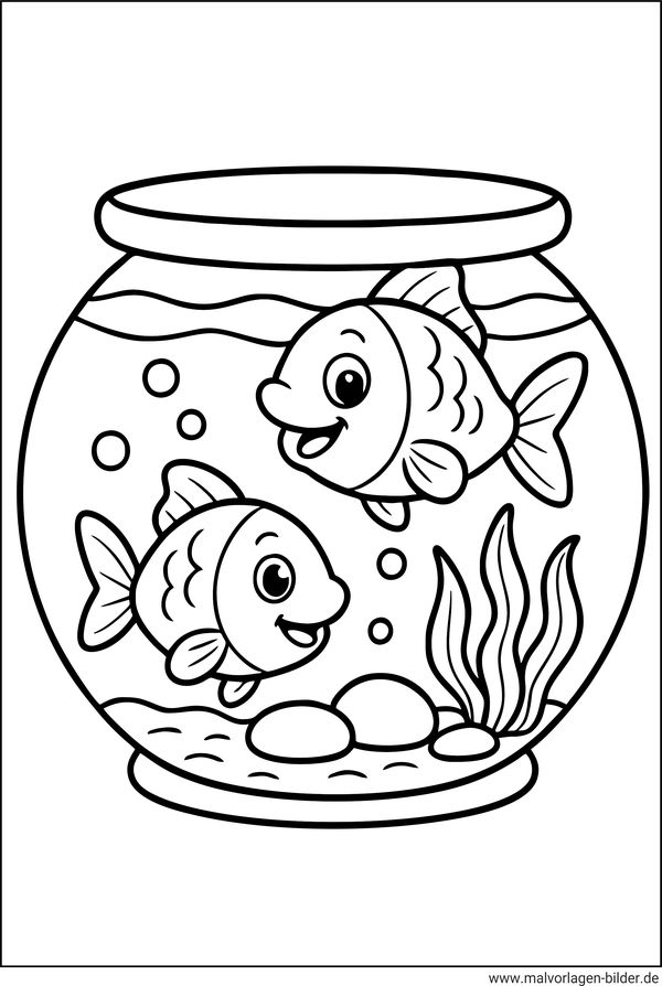 Ausmalbild Kugelaquarium mit Fischen