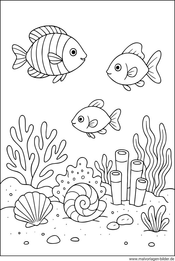 Fische im Riff Ausmalbild