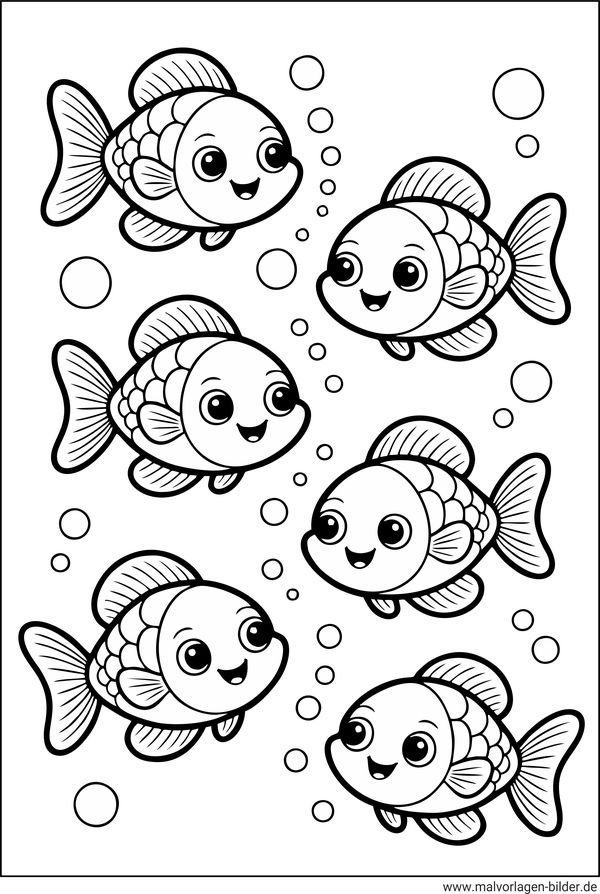 Sechs kleine Fische Ausmalbild