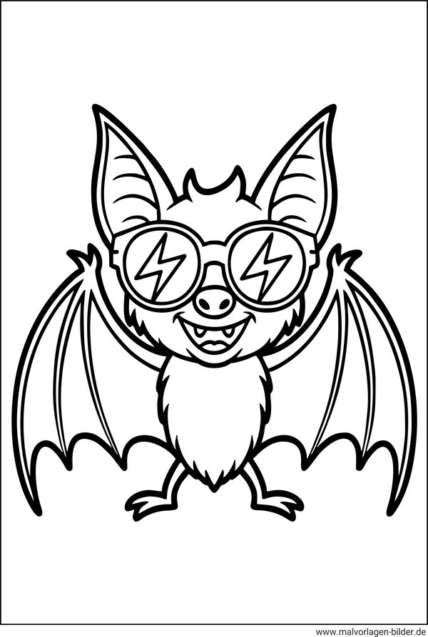 Ausmalbild coole Fledermaus mit Sonnenbrille