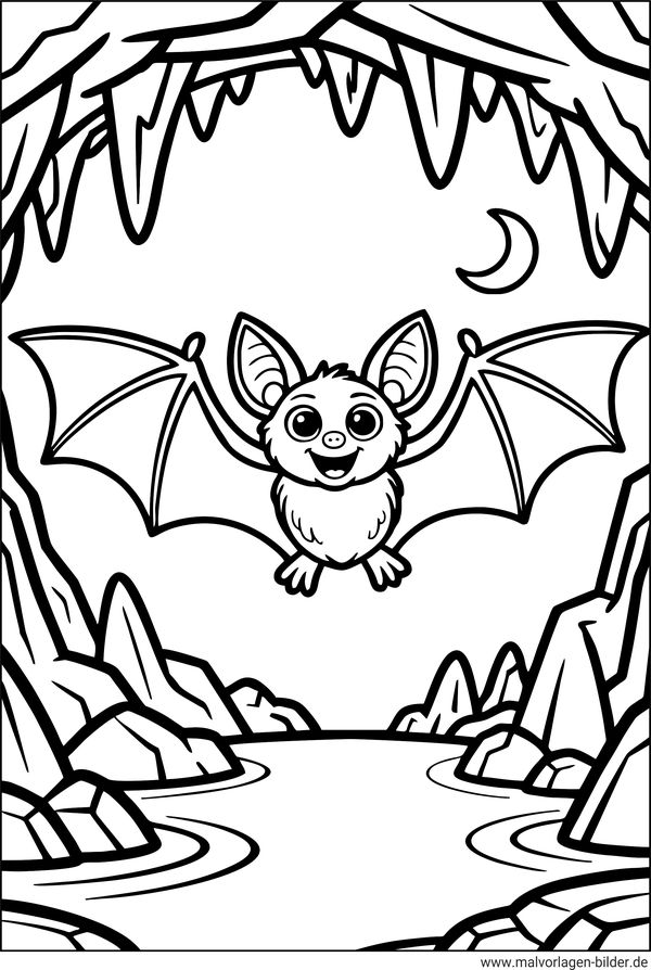 Ausmalbild Fledermaus in einer Höhle