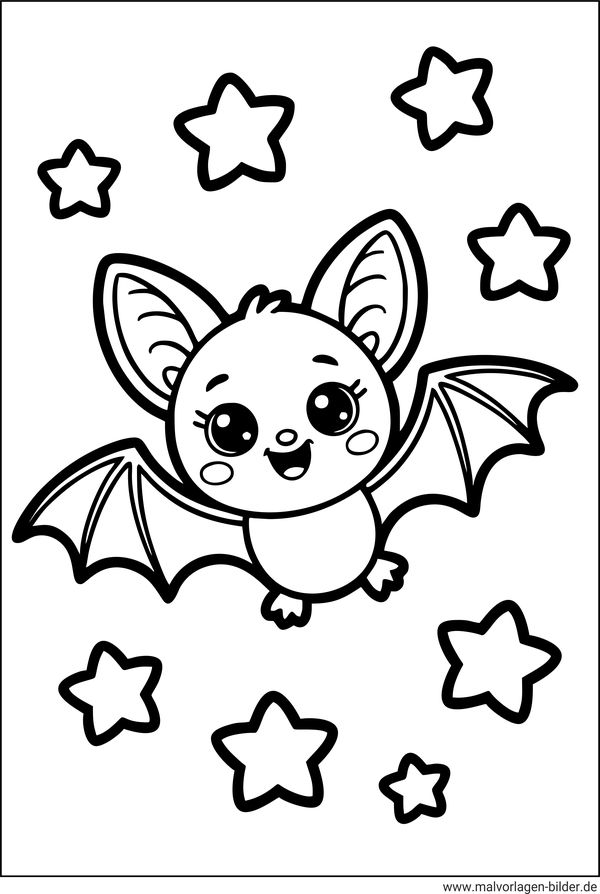 Fledermaus und die Sterne Ausmalbild