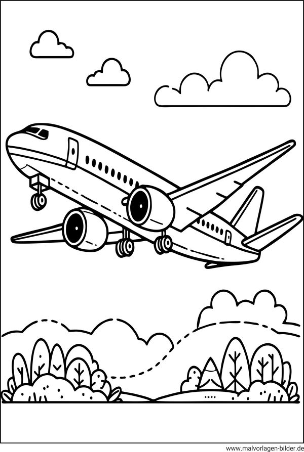Ausmalbild Passagierflugzeug zum Ausmalen