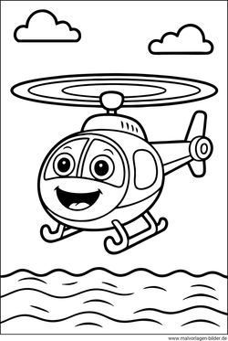 Hubschrauber mit Gesicht Ausmalbild für Kinder