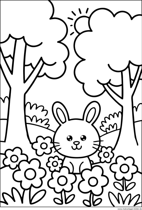 Ausmalbild Frühling süßer Hase