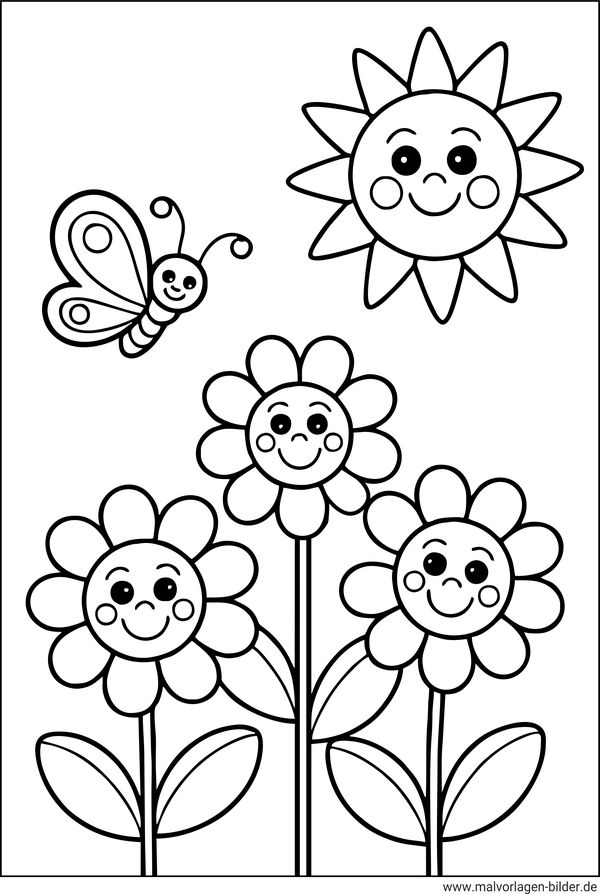 Blumen Sonne Frühling Ausmalbild Kindergarten