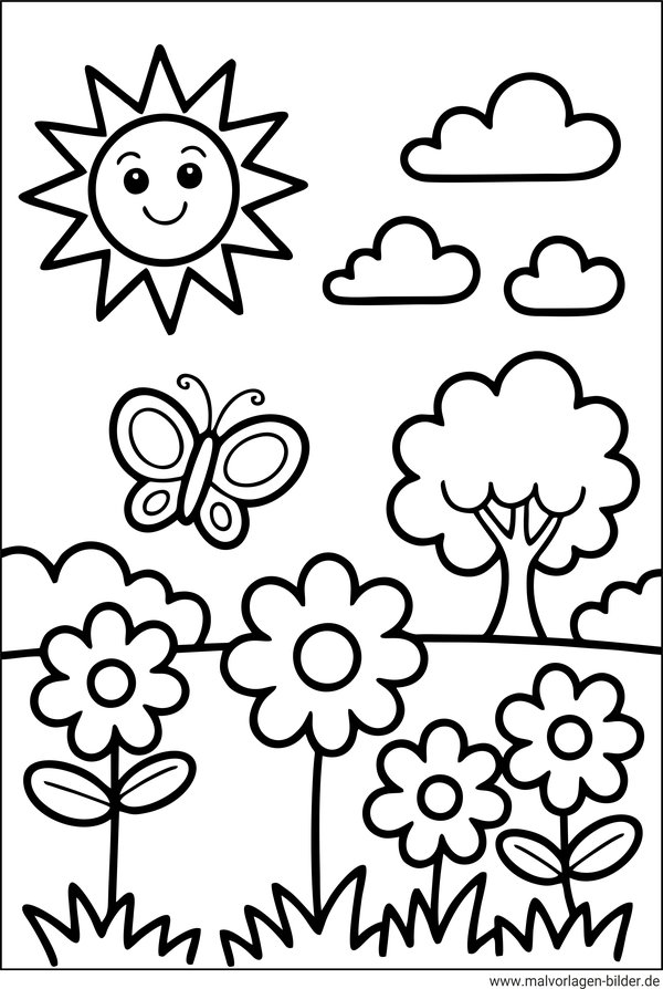Frühling Ausmalbild für Kinder ab 3 Jahren