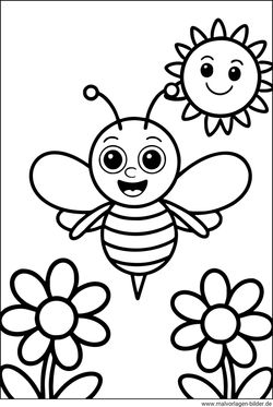 Frühling Biene und Blumen Ausmalbild für Kinder ausmalen