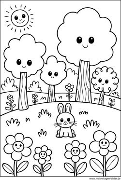 Frühling Natur Bäume Blumen Malvorlage