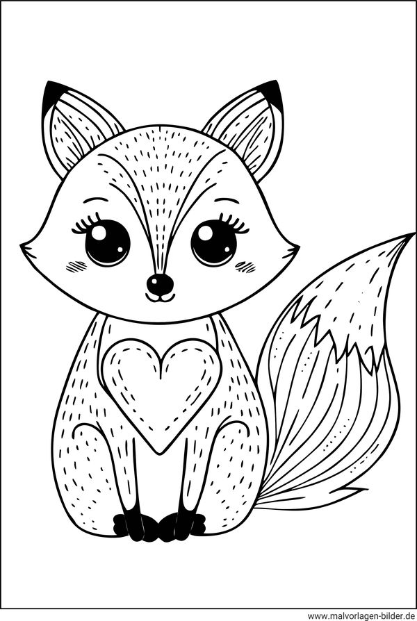 Ausmalbild fuchs mit Herz