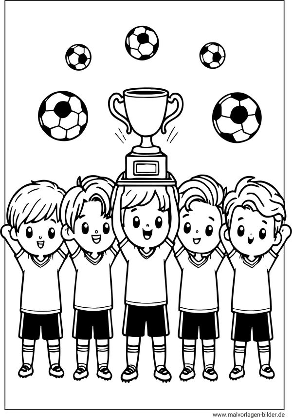 Ausmalbild Fussballmannschaft hat gewonnen