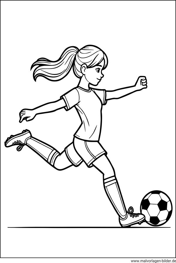 Mädchen schießt den Ball Ausmalbild Fußball