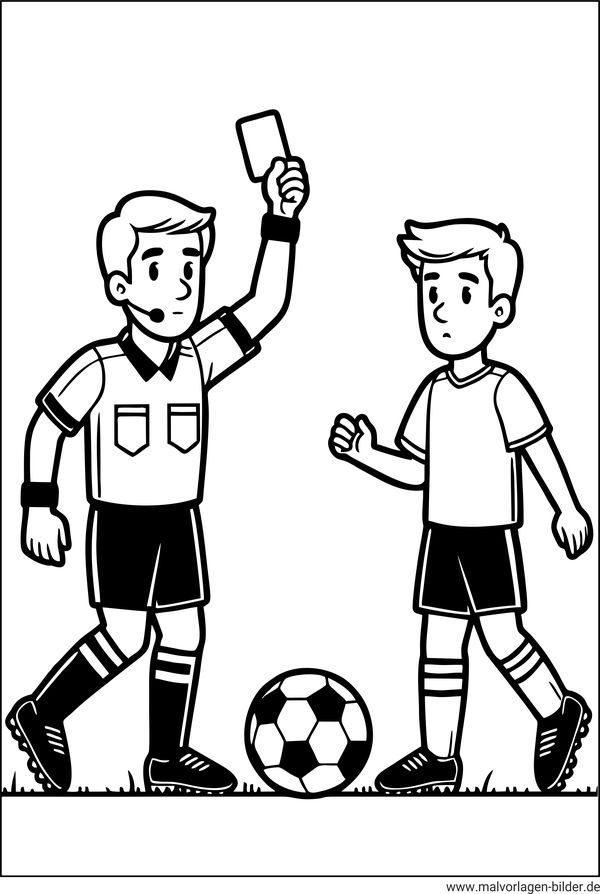 Schiedsrichter zeigt die Gelbe Karte beim Fußballspiel Ausmalbild