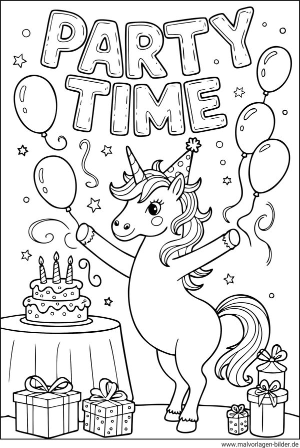 Einhorn Party Ausmalbild