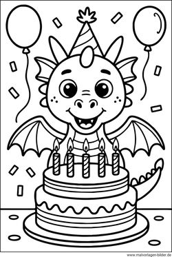 Geburtstagsfeier mit dem Drache Ausmalbild ausdrucken