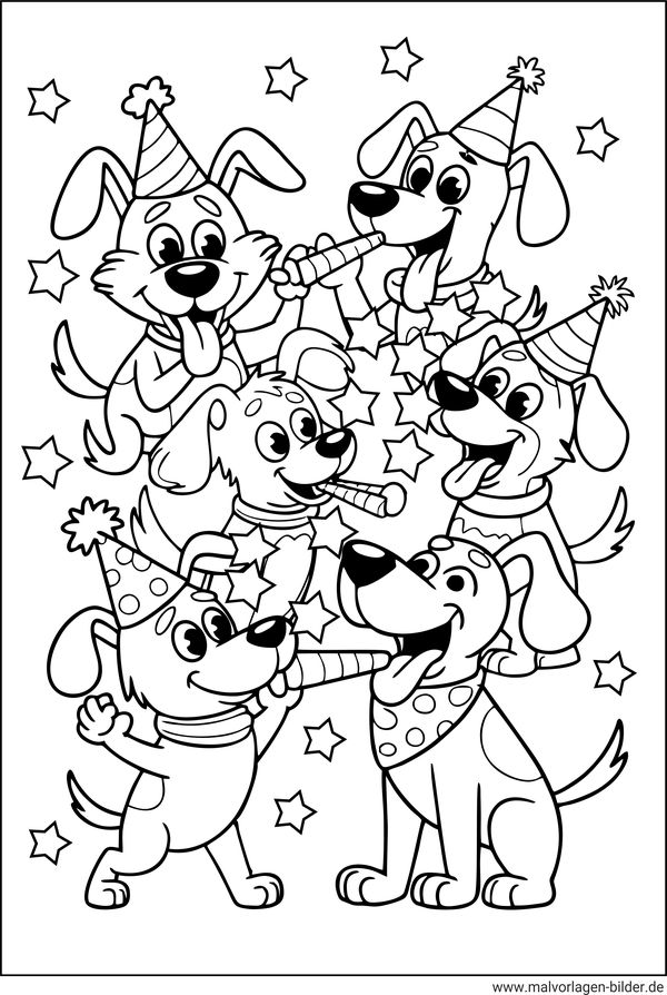 Hunde Party Ausmalbild